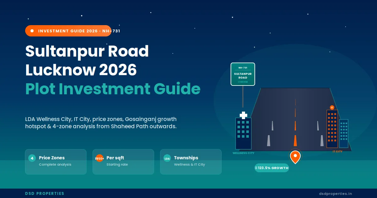 सुल्तानपुर रोड लखनऊ 2026: प्लॉट खरीदने से पहले जान लें ये बातें — गोसाईगंज में 3 साल में 123% छलांग, वेलनेस सिटी का पूरा सच