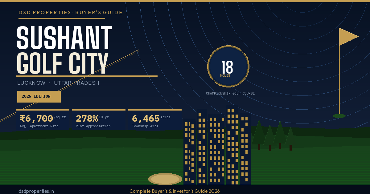सुशांत गोल्फ सिटी लखनऊ 2026 — प्लॉट, फ्लैट कीमतें और Ansal NCLT गाइड